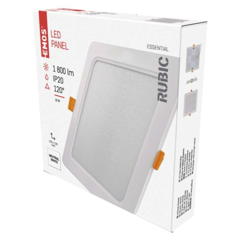 Recessed Luminaires - LED recessed luminaire RUBIC, square, white, 18W, neutral white