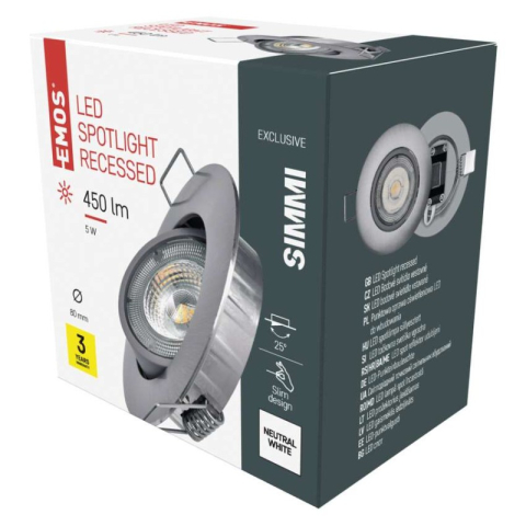Recessed Luminaires - LED Spotlight SIMMI silver, round, 5W neutral white