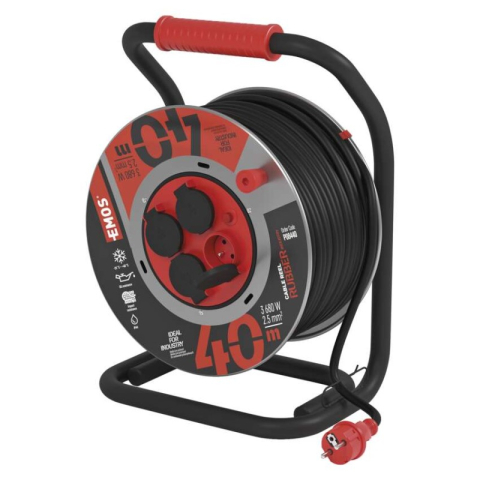 Power supply extension cords, cable reels, plugs, accessories FRENCH - Metal cable reel, rubber-neoprene, 4s, 40m, 2.5mm2