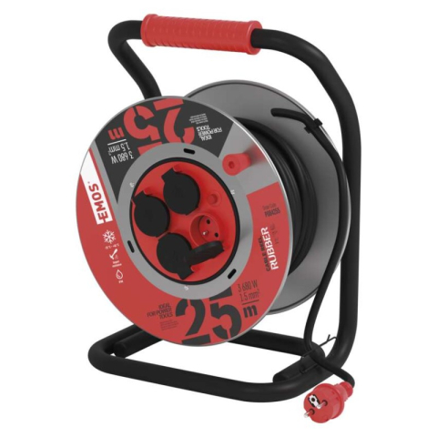 Power supply extension cords, cable reels, plugs, accessories FRENCH - Metal cable reel, rubber-rubber, 4s, 25m, 1.5mm2