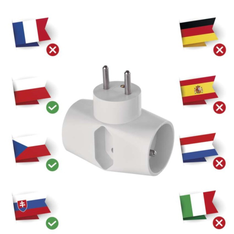 Multiple Socket 2× round + 1× rectangular, white [2]