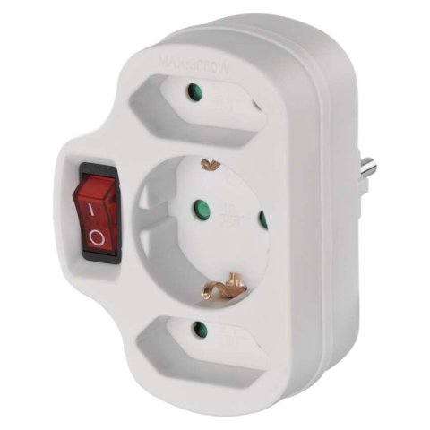 Plugs, sockets - Multiple Socket SCHUKO 2× rectangular + 1× round + switch