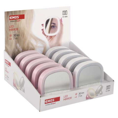 Pocket cosmetic mirror with LED light, 10 pcs, display box [2]