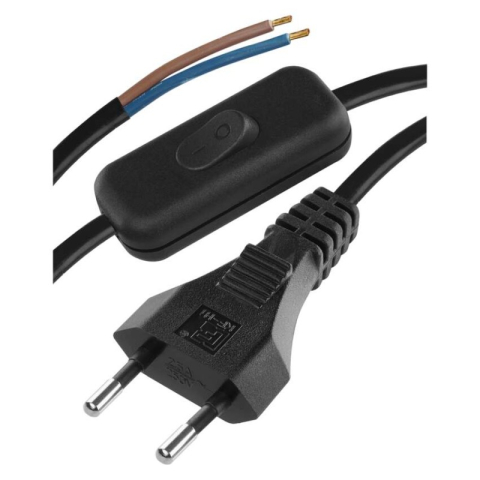Cables - Power Cord PVC 2× 0,75mm2 with switch, 3m, black