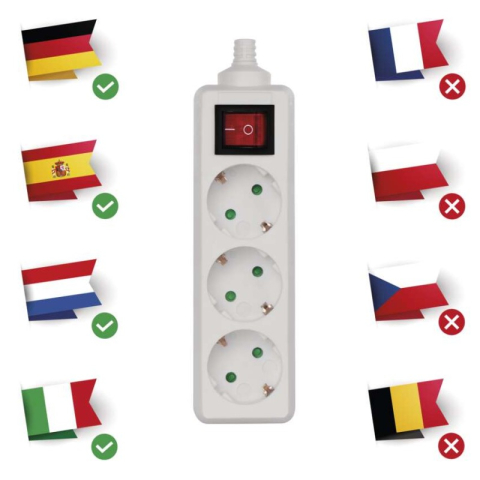 Power Strip without cable 3 sockets + Switch SCHUKO [1]