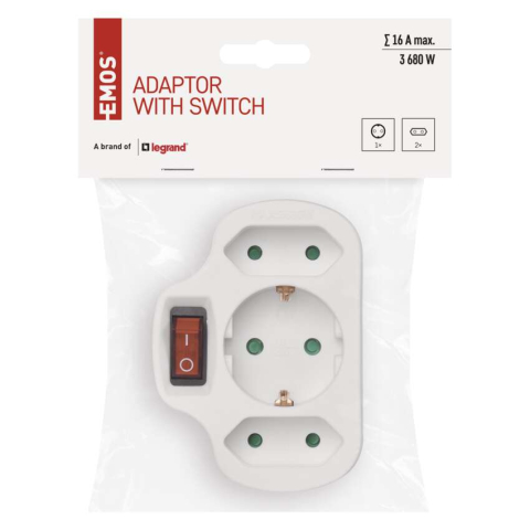 PRIZA MULTIPLA SCHUKO, 2 PRIZE DREPTUNGHIULARE+1 PRIZA ROTUNDA, CU INTRERUPATOR [6]