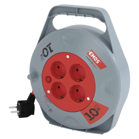 Cable reels and garden extension cords - PVC Extension Cord Reel– 4 sockets, 10m SCHUKO