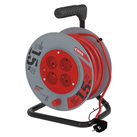 Cable reels and garden extension cords FRENCH - PVC Extension Cord Reel – 4 sockets, 15m, 1mm2