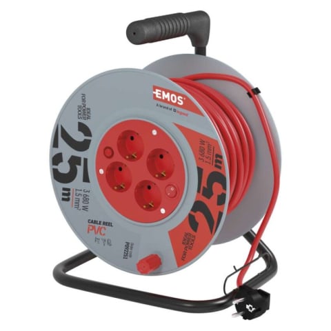 Cable reels and garden extension cords - PVC Extension Cord Reel– 4 sockets, 25m, 1,5mm2 SCHUKO