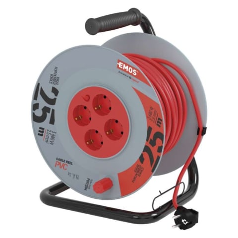 Cable reels and garden extension cords - PVC Extension Cord Reel– 4 sockets, 25m, 2,5mm2 SCHUKO