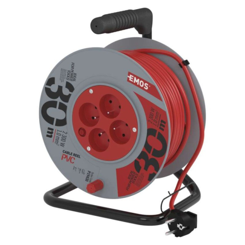 Cable reels and garden extension cords FRENCH - PVC Extension Cord Reel – 4 sockets, 30m, 1mm2