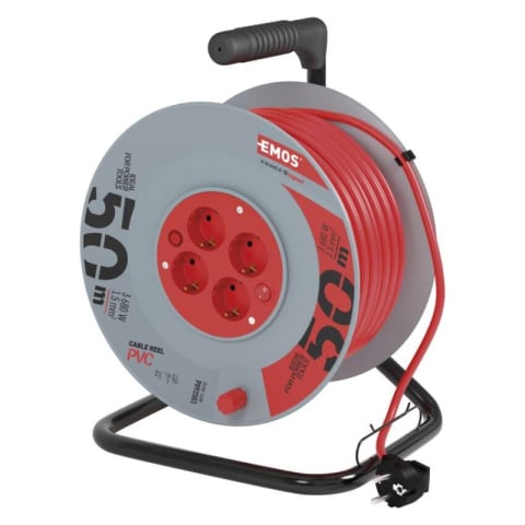Cable reels and garden extension cords - PVC Extension Cord Reel– 4 sockets, 50m, 1,5mm2 SCHUKO
