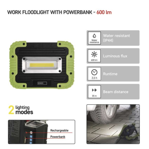 Rechargeable COB LED Work Floodlight P4534, 600 lm, 3000 mAh [1]