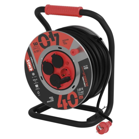 Cable reels and garden extension cords - Rubber Extension Cord Metal Reel 40m 4 sockets 2,5mm