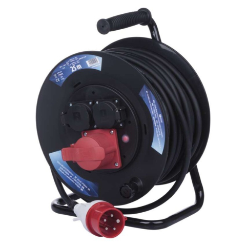 Cable reels and garden extension cords - Rubber Extension Cord Reel – 3 sockets, 25m, 1,5mm2