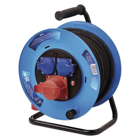 Power supply extension cords, cable reels, plugs, accessories FRENCH - Rubber Extension Cord Reel – 3 sockets, 25m, 1.5mm2