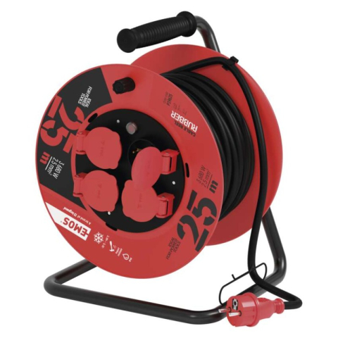 Cable reels and garden extension cords - Rubber Extension Cord Reel – 4 sockets, 25m, 2,5mm2