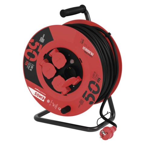 Cable reels and garden extension cords - Rubber Extension Cord Reel – 4 sockets, 50m, 1,5mm2