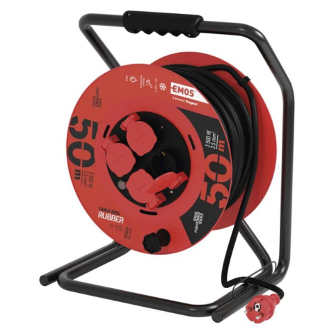 Cable reels and garden extension cords - Rubber Extension Cord Reel – 4 sockets, 50m, 2,5mm2