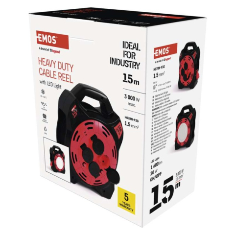 Rubber Extension Cord Reel with LED light - 4 sockets, 15m, 1,5mm2 [2]