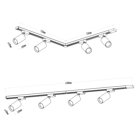 SET SPOTURI PIPE PENTRU SINA NEGRU 4xGU10 1.5M [8]