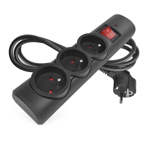 Emos - Surge protector – 3 sockets, 1.5 m, black