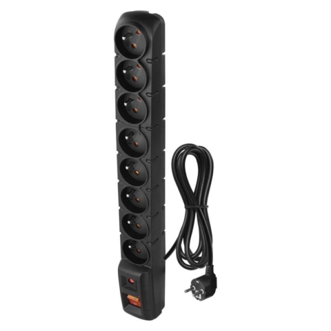 Emos - Surge Protector – 8 sockets, 1,5m, black