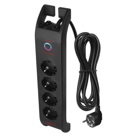 Surge protectors - Surge Protector SCHUKO 1800J – 4 sockets, 2m, black