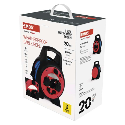 Weatherproof cable reel 20 m / 3 sockets / blue / PVC / 230 V / 1,5 mm2 [2]