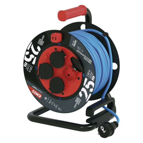 Emos - Weatherproof cable reel 25 m / 4 sockets / blue / PVC / 230 V / 1,5 mm2