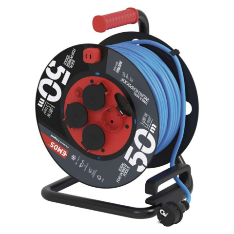Emos - Weatherproof cable reel 50 m / 4 sockets / blue / PVC / 230 V / 1,5 mm2