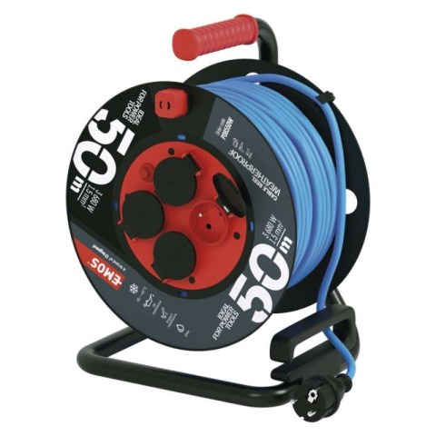 Emos - Weatherproof cable reel 50 m / 4 sockets / blue / PVC / 230 V / 1,5 mm2