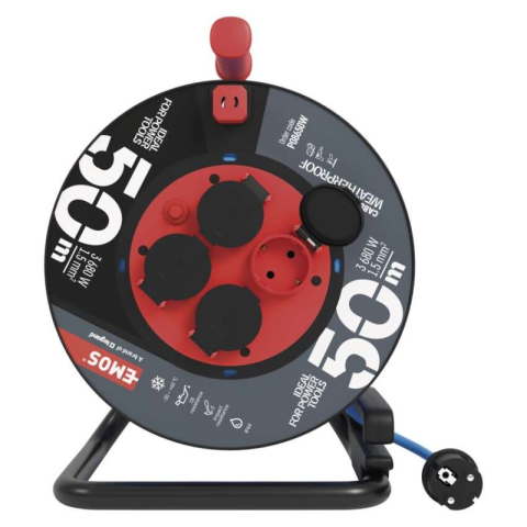 Weatherproof cable reel 50 m / 4 sockets / blue / PVC / 230 V / 1,5 mm2 [1]