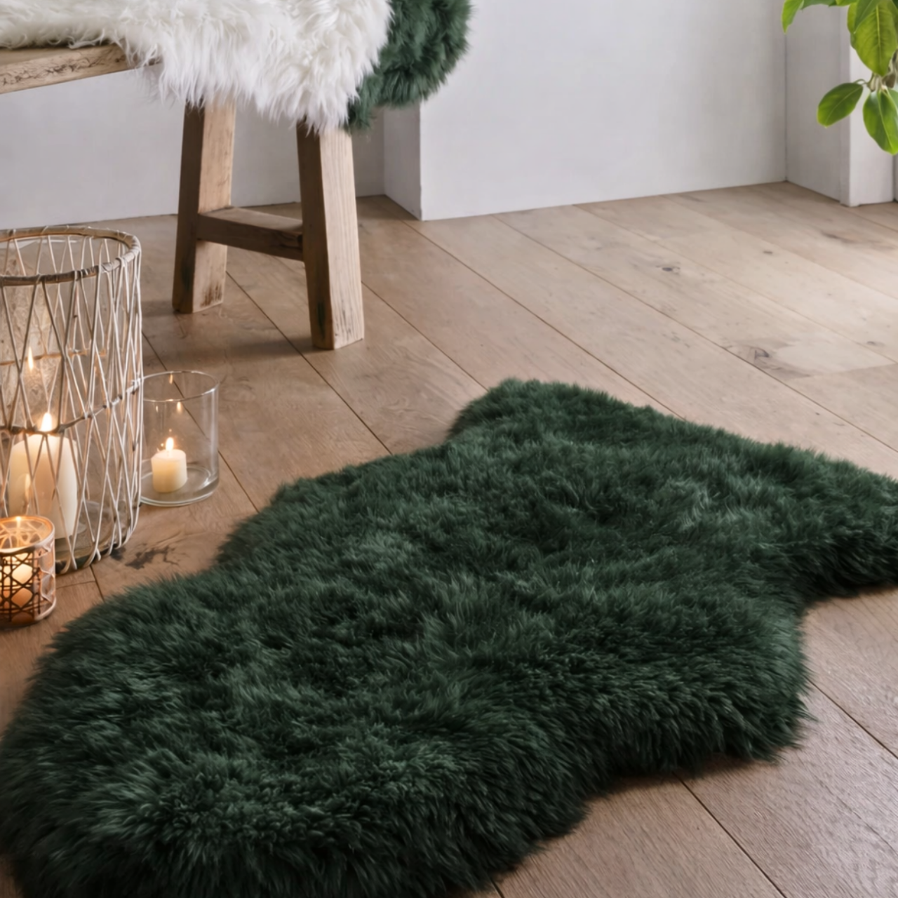 Blana naturala de oaie Noua Zeelanda, covor lux ultra moale, termoreglator, decor premium, Verde [3]