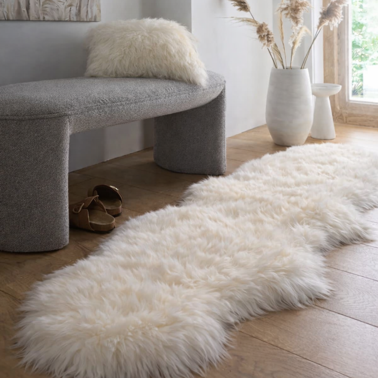 Blana naturala de oaie Noua Zeelanda, covor lux ultra moale, termoreglator, decor premium, Alb [4]