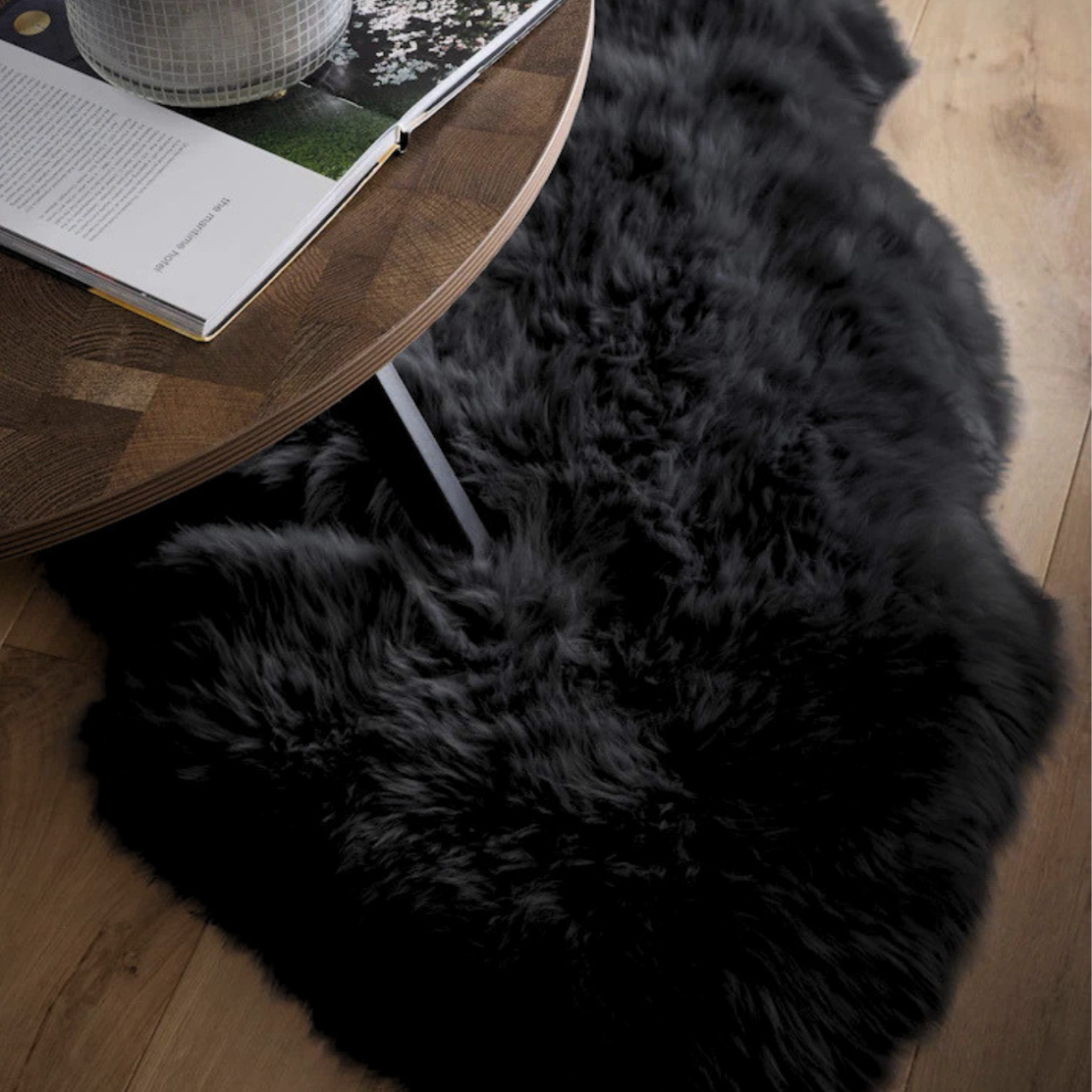 Blana naturala de oaie Noua Zeelanda, covor lux ultra moale, termoreglator, decor premium, Negru [3]