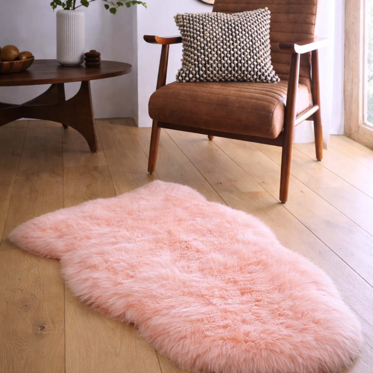 Blana naturala de oaie Noua Zeelanda, covor lux ultra moale, termoreglator, decor premium, Roz [2]