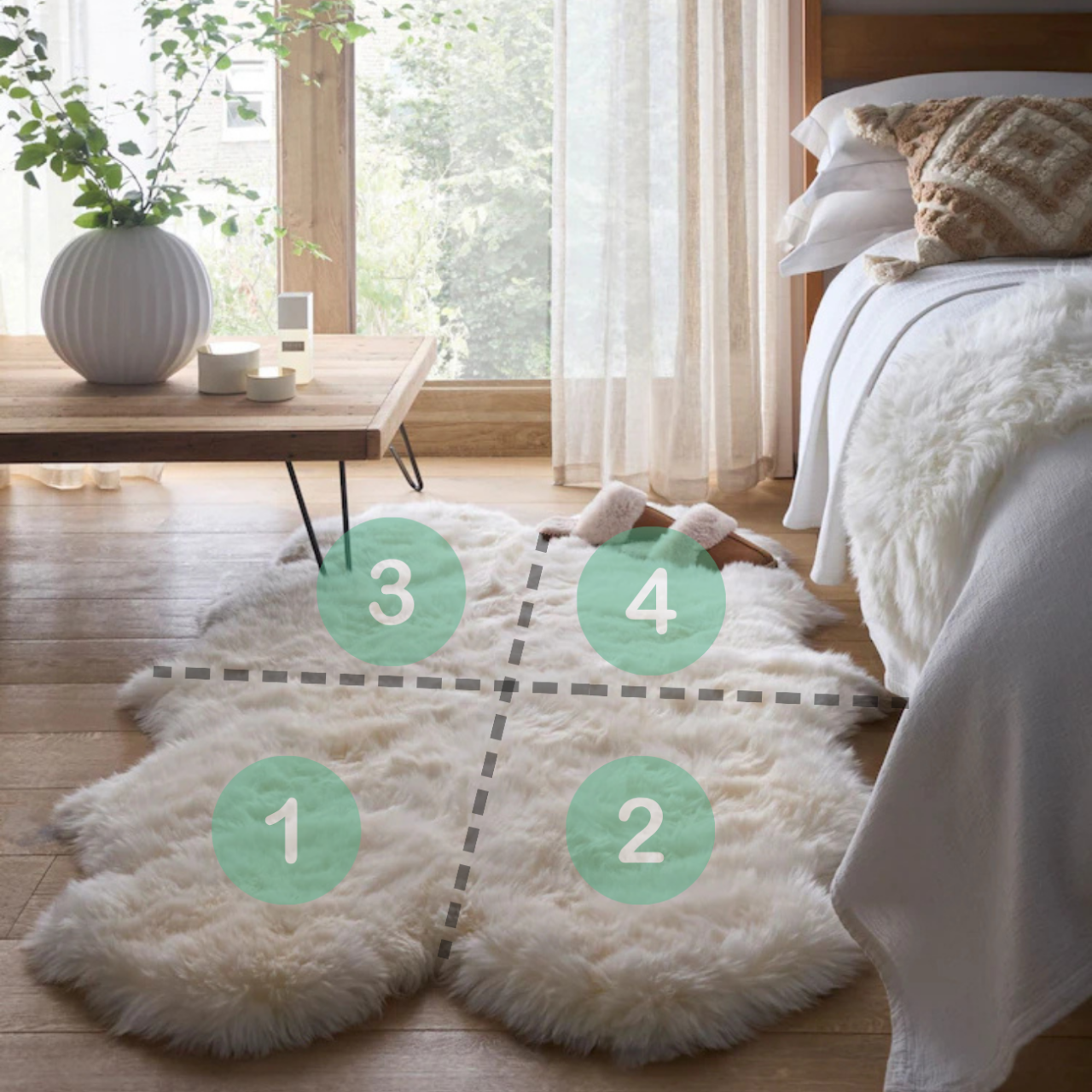 Blana naturala de oaie Noua Zeelanda, covor lux ultra moale, termoreglator, decor premium, Alb [6]