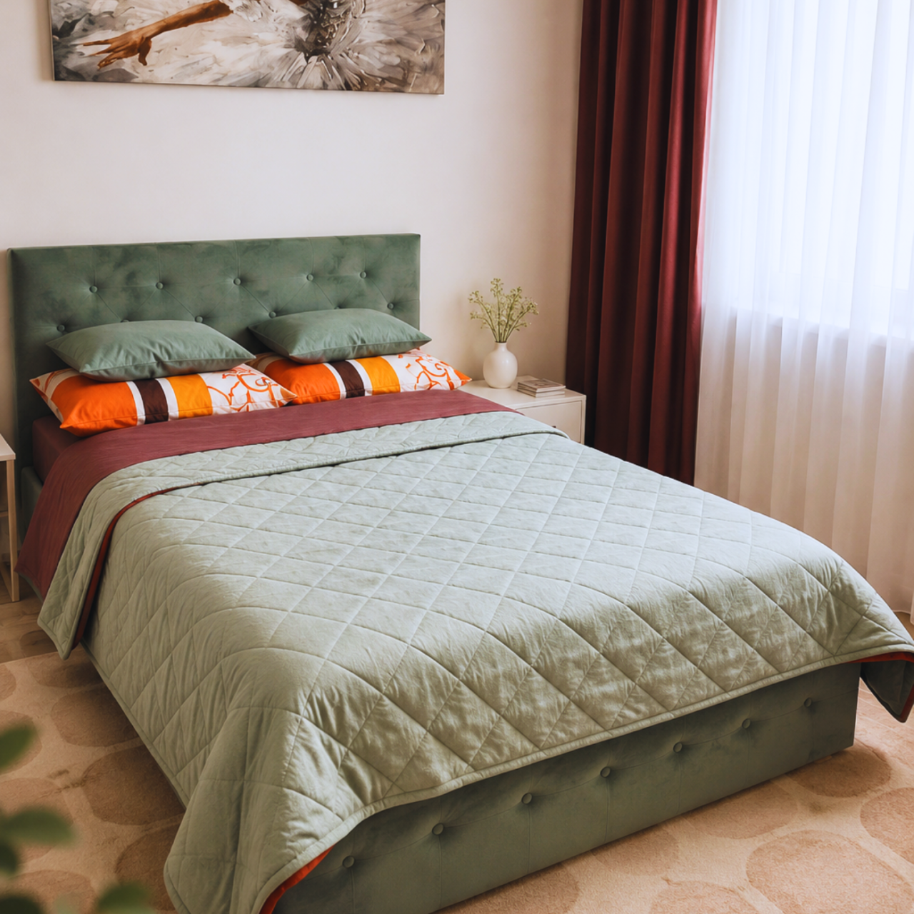 Premium Quilted 100% Merino Wool Bedspread, LanaWool,155 x 215 cm  450 g/m² | Breathable & Thermoregulating for Summer | Cotton Cover with Enhanced Wear Resistance, Turquoise [3]