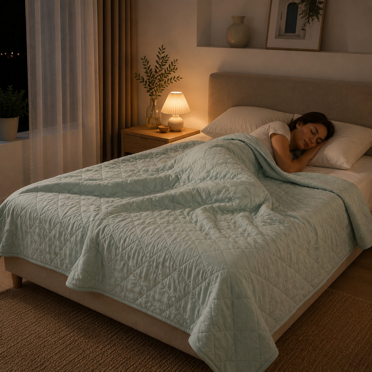 Premium Quilted 100% Merino Wool Bedspread, LanaWool,155 x 215 cm  450 g/m² | Breathable & Thermoregulating for Summer | Cotton Cover with Enhanced Wear Resistance, Turquoise [2]
