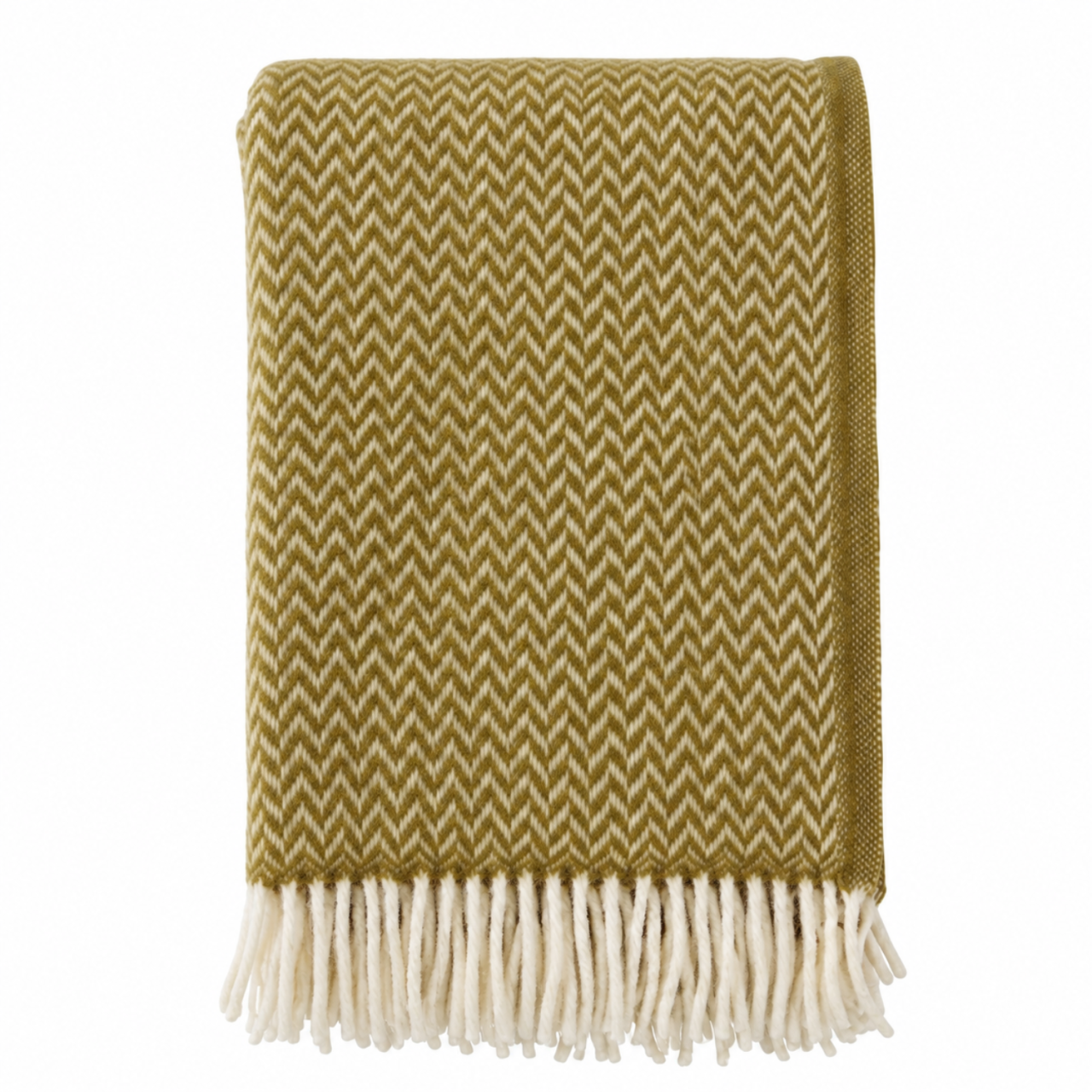 Lanawool 100 % Merinowolle Decke, 150 x 200 cm, 417 g/m², Dick & Warm, Temperaturregulierend, Atmungsaktiv, Ockergelb, Chevron-Muster, mit Fransen [3]