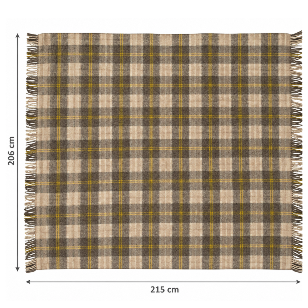 Lanawool Decke aus 100 % Merinowolle, 206 × 215 cm, mit Fransen, 360 g/m², Wärmend, Temperaturregulierend, Atmungsaktiv, Irisches Karomuster, Neutrale Farben [5]