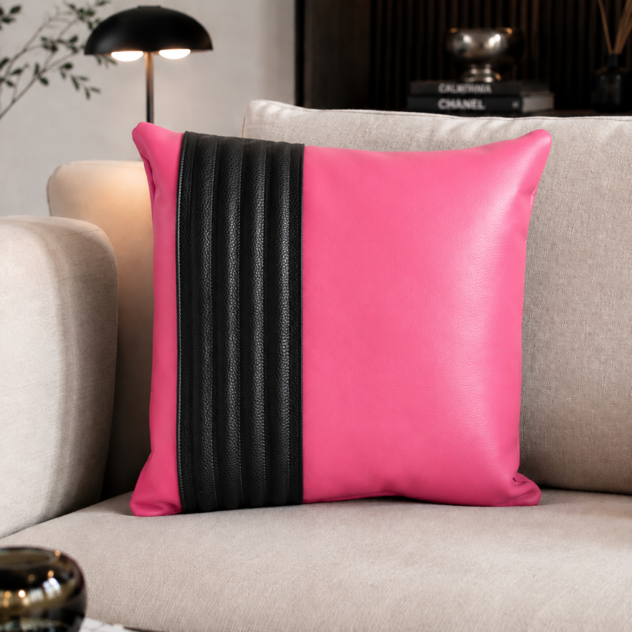 Decorative Cushion Aminea, with Genuine Leather Cover and 100% Merino Wool Filling, 40x40 cm, Zipper Closure,Cappuccino-Navy - Copie [11]