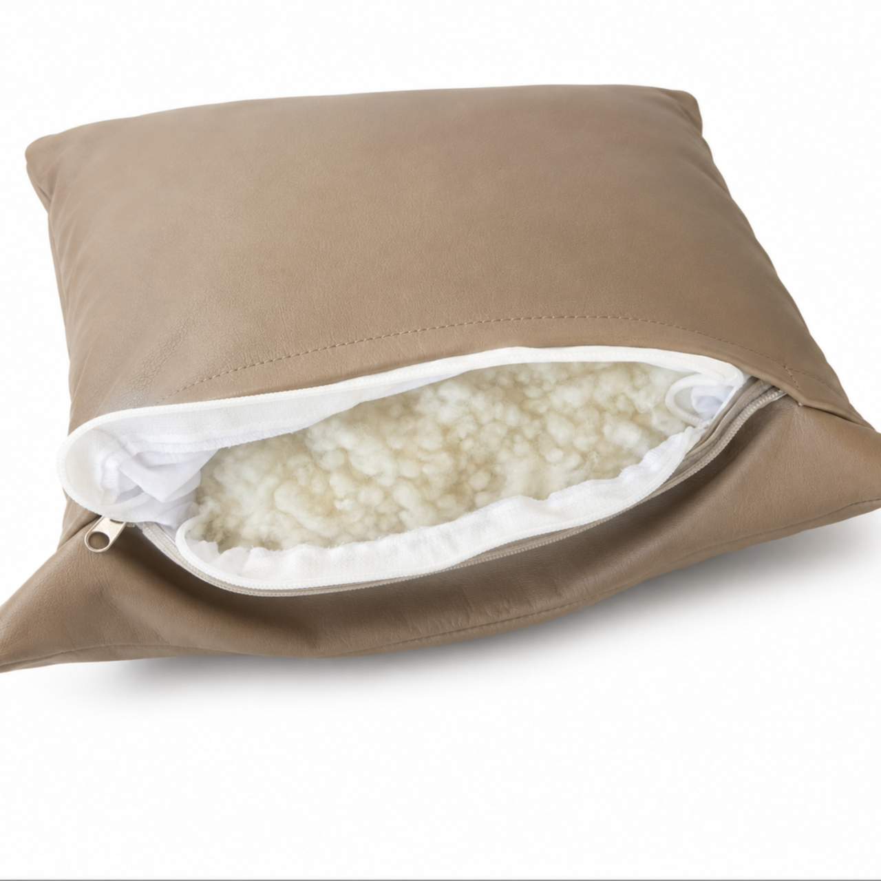 Decorative Cushion Aminea, with Genuine Leather Cover and 100% Merino Wool Filling, 40x40 cm, Zipper Closure,Cappuccino-Navy - Copie [3]