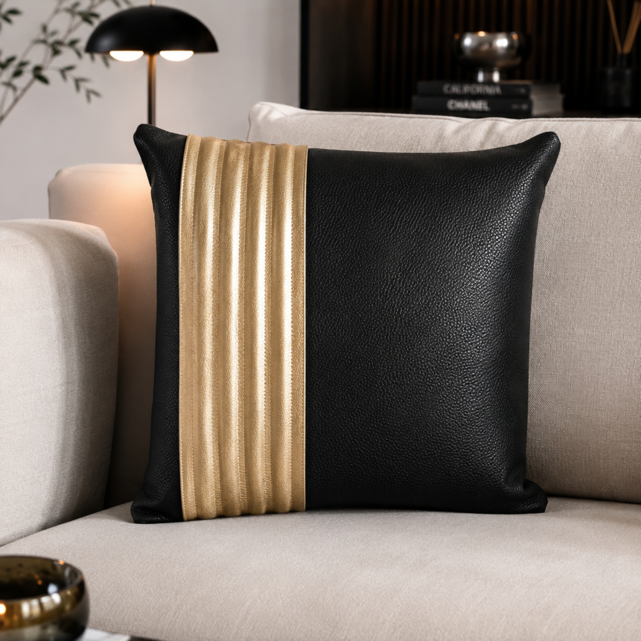 Decorative Cushion Aminea, with Genuine Leather Cover and 100% Merino Wool Filling, 40x40 cm, Zipper Closure,Cappuccino-Navy - Copie [13]