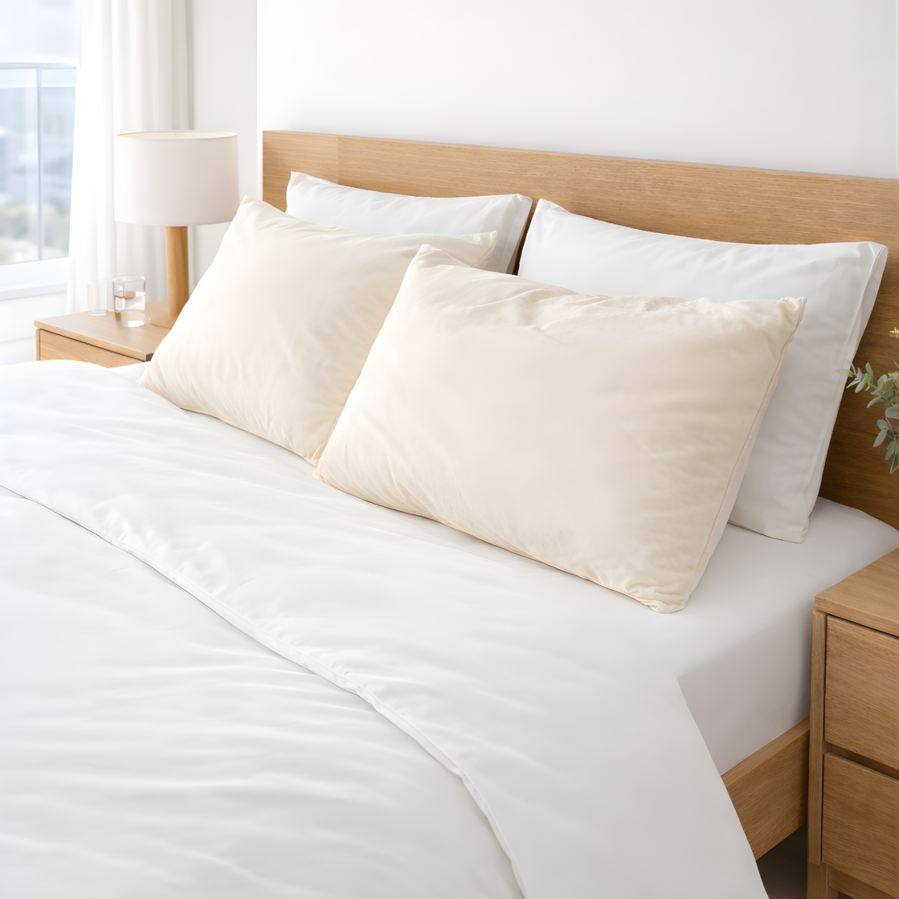 Pernă Lână Merino 100% LanaWool | 40x40 cm Fermitate Medie 300 g | Exterior Bumbac OekoTex Clasa 1 cu Fermoar, Crem [3]