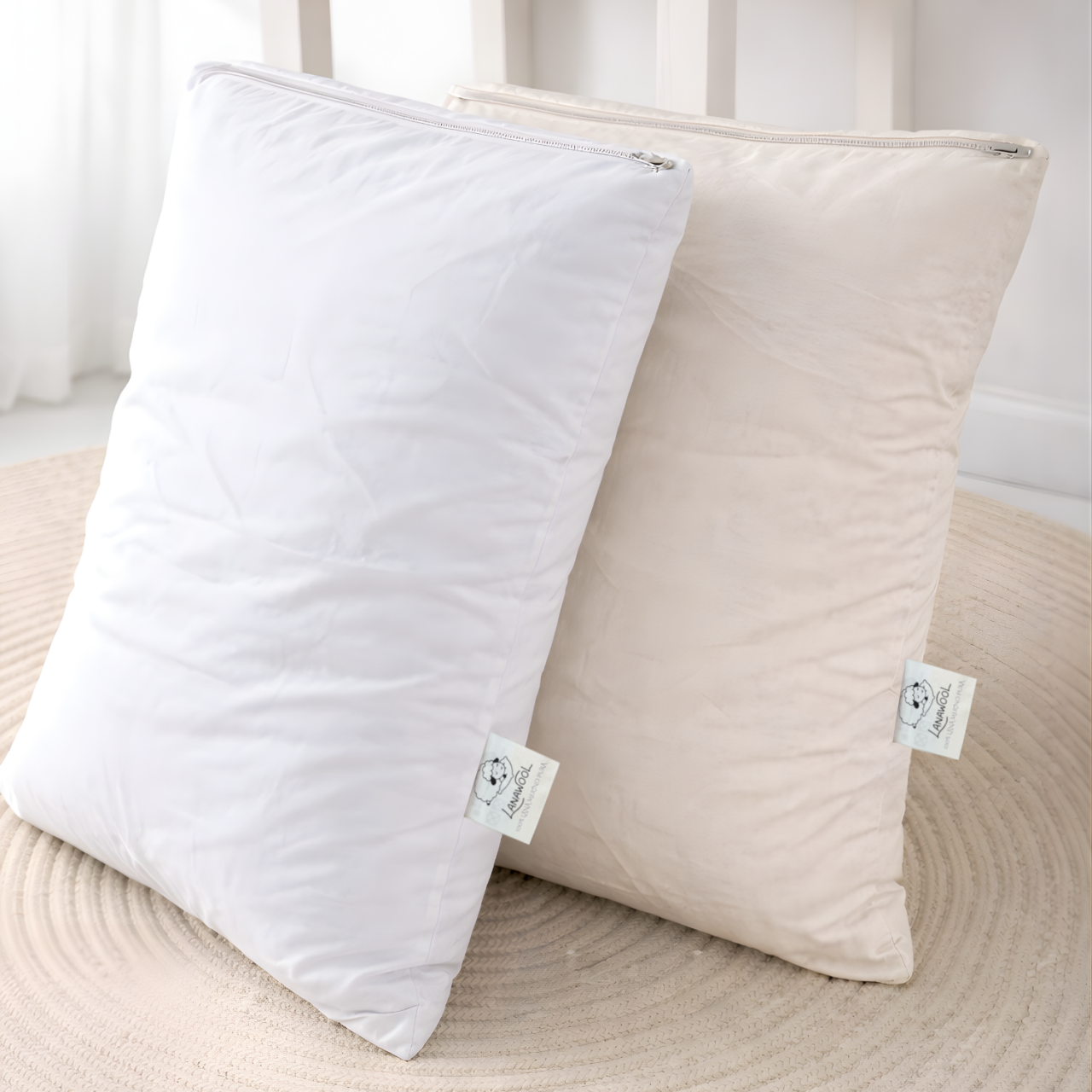 Pernă Lână Merino 100% LanaWool | 40x40 cm Fermitate Medie 300 g | Exterior Bumbac OekoTex Clasa 1 cu Fermoar, Crem [2]