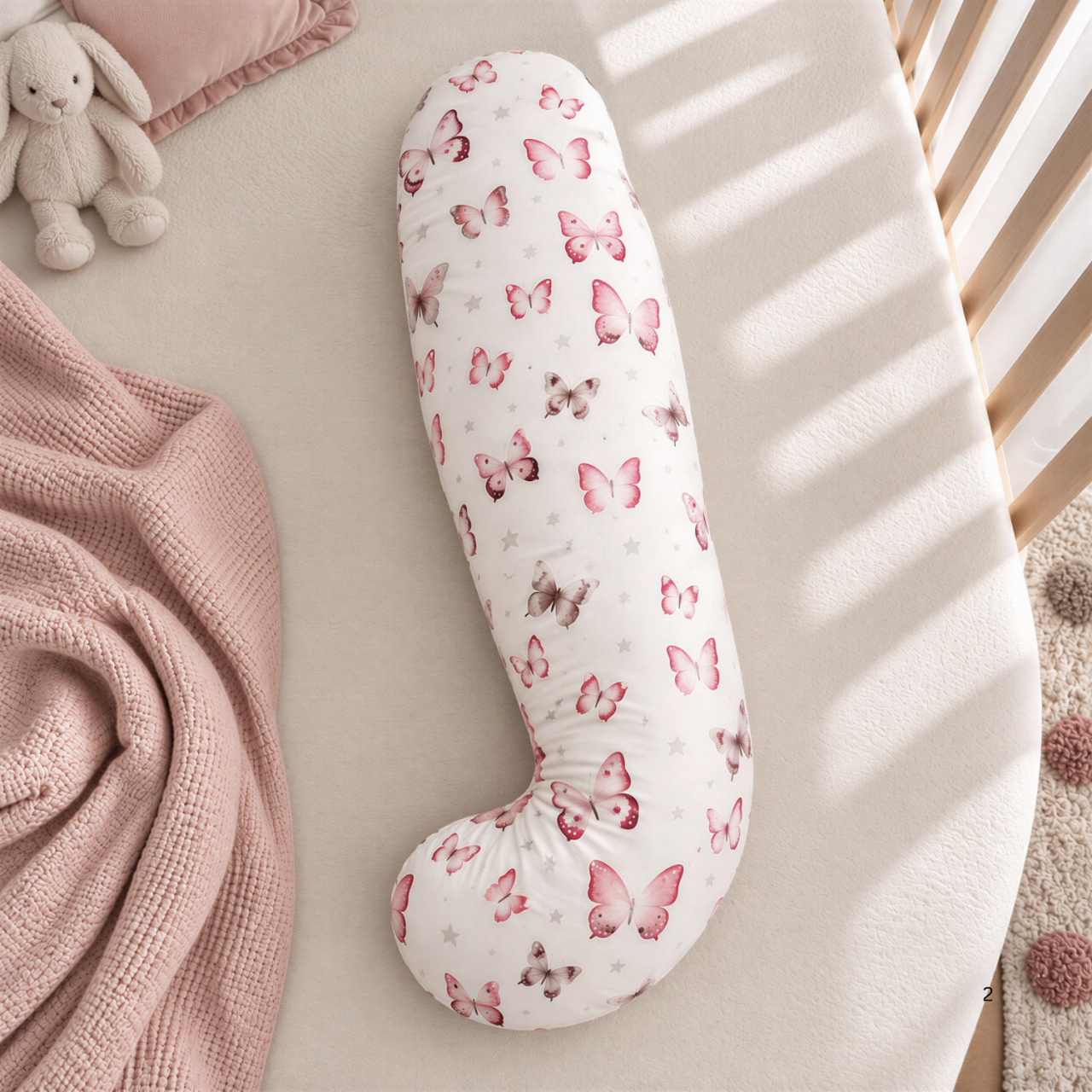 Lanawool Seitenschläferkissen für Kinder, J-förmig, aus 100 % Merinowolle, 79 cm – Hoher Härtegrad, 500 g Füllung, Abnehmbarer Bezug aus 100 % Baumwolle + Kissenbezug mit Reißverschluss [2]