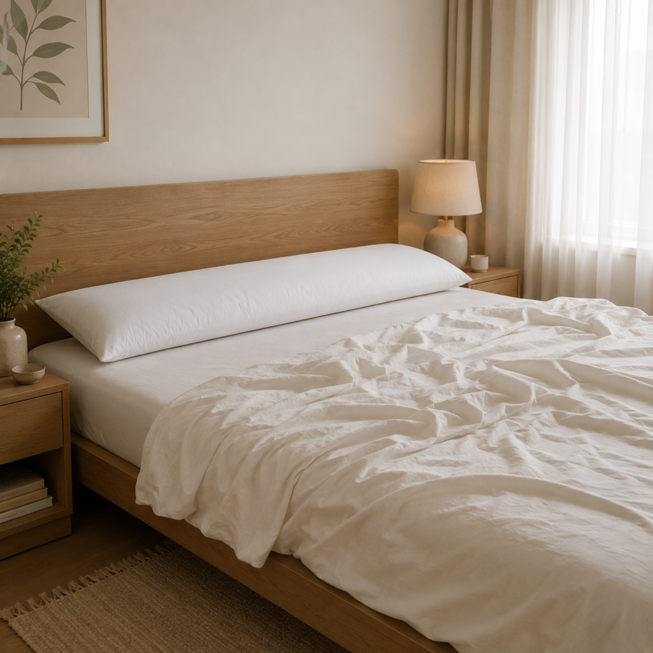 100% Merino Wool Full Body Pillow 150 x 40cm| Long Side Sleeper Support Pillow | High Density | Full-Length Bed Pillow | Oeko-Tex Cotton Cover with Zipper | LanaWool [2]