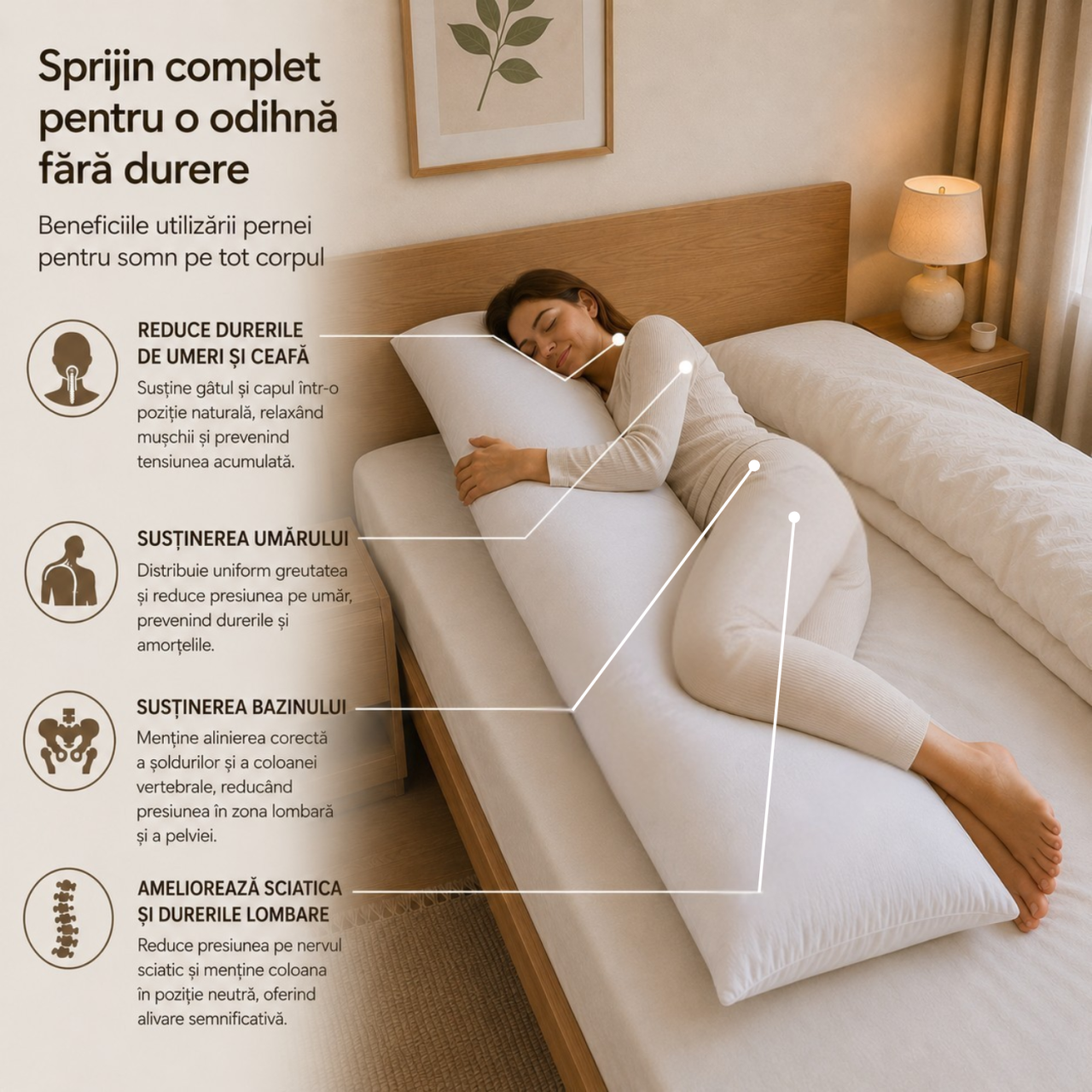 100% Merino Wool Full Body Pillow 150 x 40cm| Long Side Sleeper Support Pillow | High Density | Full-Length Bed Pillow | Oeko-Tex Cotton Cover with Zipper | LanaWool [7]